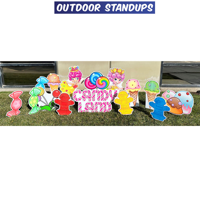 CANDY LAND Set of Plastic Outdoor Yard Sign Standups / Standees